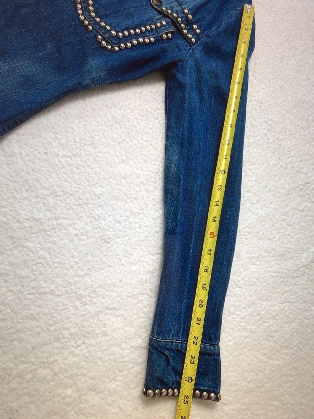 VTG Inega Studded Blue Denim Shirt - Women's Blouse - Picture 6 of 7